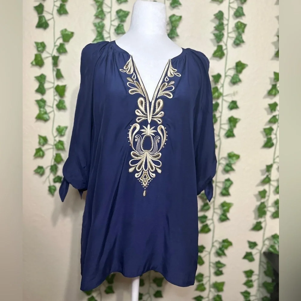 Lilly Pulitzer Bryce Top True Navy 100% Silk Size Small